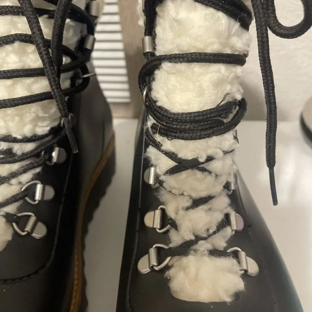 Bernardo Wiley Faux Shearling Trim Boots Black Anthropologie Rain Size 9